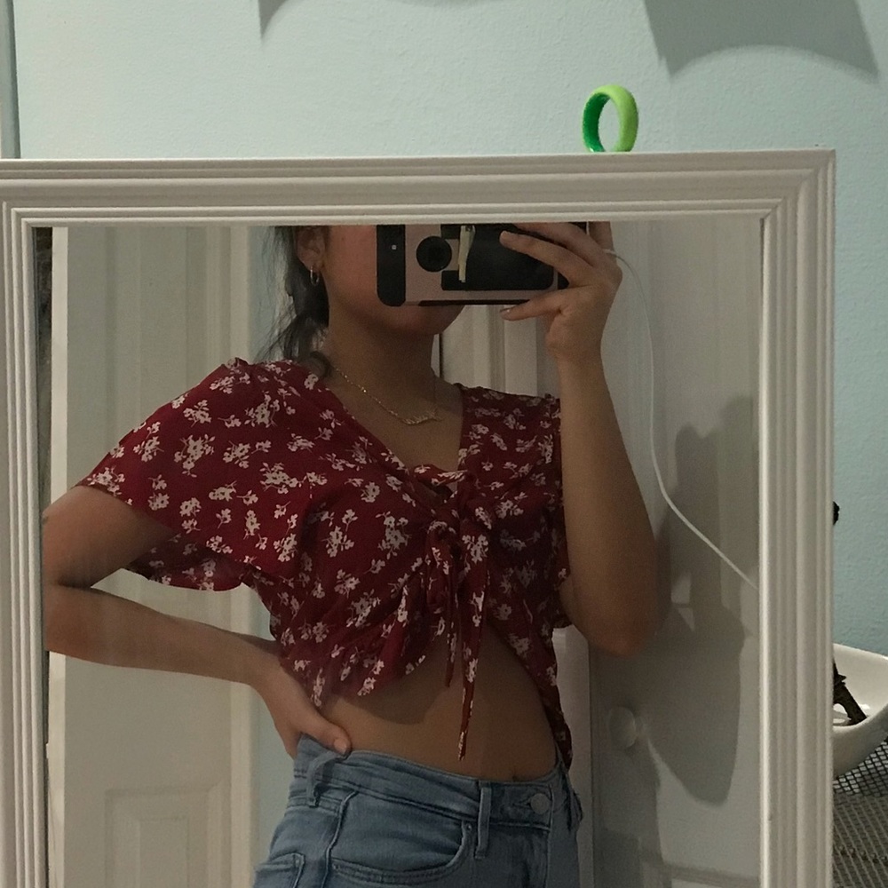 Maroon floral tie top